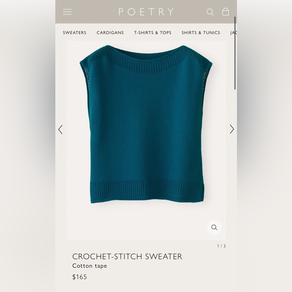 POETRY Crochet Stitch Sleeveless Sweater Boxy Teal Cotton Sz 10 - Picture 4 of 14